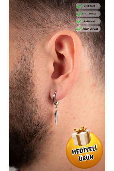 Piercing Market Steel & Silver Men's Stylish Earrings - Steel Hoop, Dangle, Does Not Darken Rust