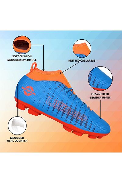 Nivia Ultra 2.0 Football Shoes | Blue/orange | Uk6/us7/eu40 | Pvc Synthetic Leather | Lace-up