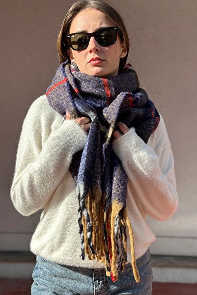 novon London Exclusive Design Cashmere Textured Premium Φουλάρι με χοντρά κρόσσια