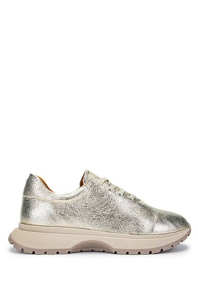 Tamer Tanca Women's Genuine Leather Gold Patent Leather Sneakers & Sports Shoes