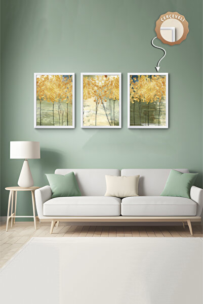 wudie Pictură decorativă din 3 piese, cu cadru din lemn, pictură abstractă, p...