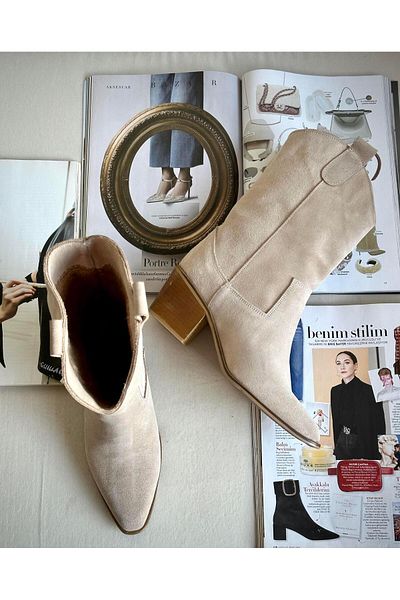 Zuum Γυναικείες μπότες Western Beige Suede Farmer 100% γνήσιο δέρμα
