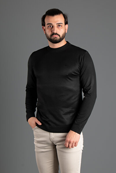 ZEKİ ÖZER Pulover negru pentru bărbați cu jumătate de gât