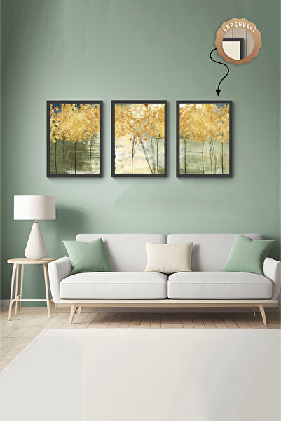 wudie Pictură decorativă din 3 piese, cu cadru din lemn, pictură abstractă, p...