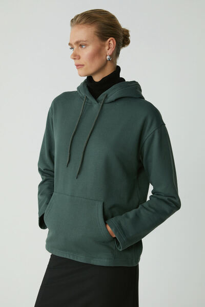 ETHIQUET Piper Γυναικεία Fleece Inside Soft Comfort Fit με κουκούλα καγκουρό με πράσινη φούτερ