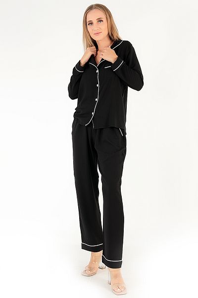 Doremi Women's Long Sleeve Black Pajamas Set