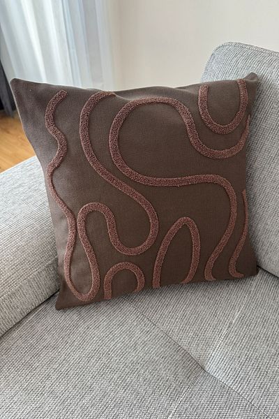 Homebiente Κάλυμμα μαξιλαριού με ριχτάρι Wave Brown Punch Κεντημένο λινό