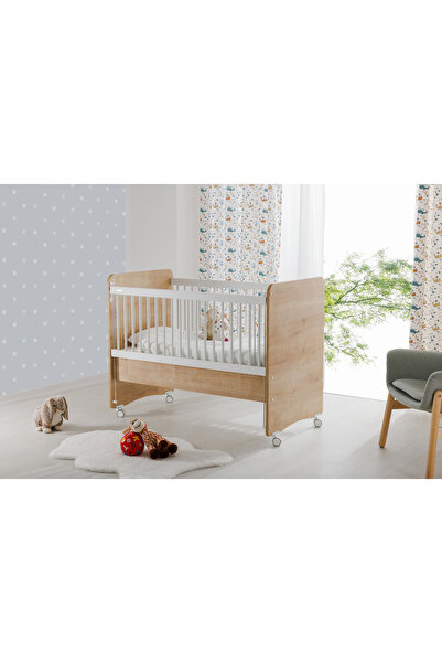 Babywhen Tekerlekli Kademeli Anne Yanı Bebek Beşik - Bebek Yatagı - Park Yatak - Ahşap - 60x120 cm - bw1066