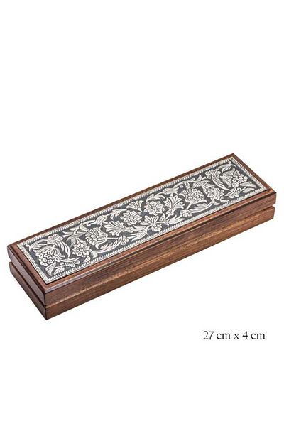 Skygo Wooden Rosary Box - Silver Flower Pattern