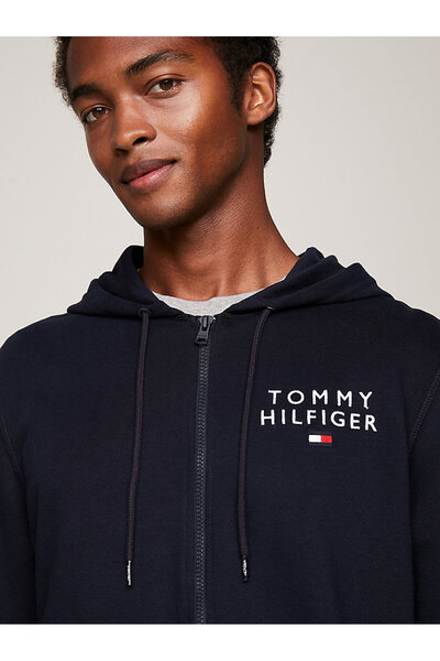 Tommy Hilfiger Erkek Fermuarlı Kapüşonlu Sweatshirt-Mavi