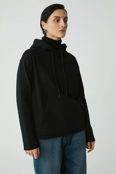 ETHIQUET Piper Γυναικεία Fleece Inside Soft Comfort Fit Hooded Kangaroo Pocket Μαύρο φούτερ