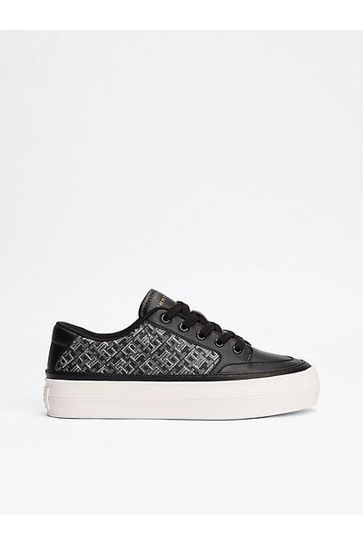 Tommy Hilfiger Women's Black Vulc Leather Monogram Sneakers