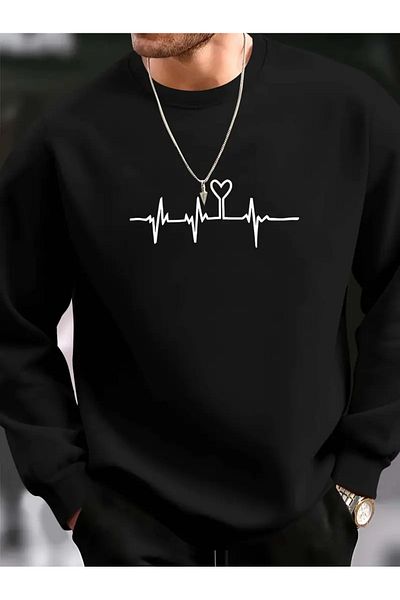 Elfa Tekstil Φούτερ Unisex Μαύρο HEART PRINTED Crew Neck