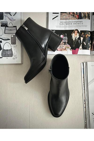 Zuum Vanna 100% Genuine Leather & Suede Heeled Women's Boots - Black Leather