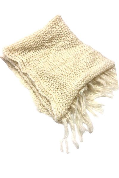 trenddünya Cream Knitted Winter Shoulder and Neck Shawl