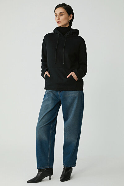 ETHIQUET Piper Γυναικεία Fleece Inside Soft Comfort Fit Hooded Kangaroo Pocket Μαύρο φούτερ