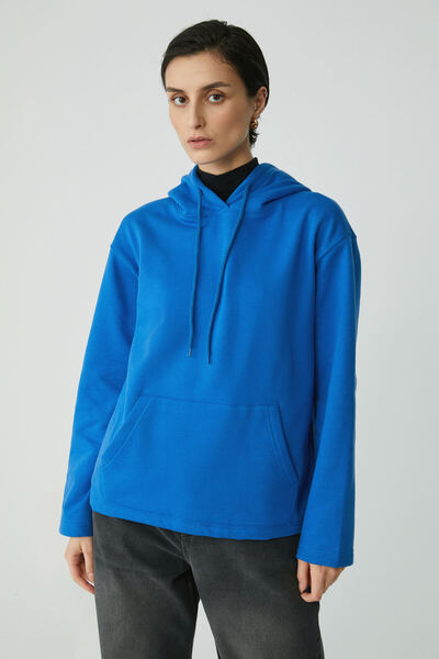 ETHIQUET Piper Γυναικεία Fleece Inside Soft Comfort Fit Hooded Kangaroo Pocket Saks Μπλε φούτερ