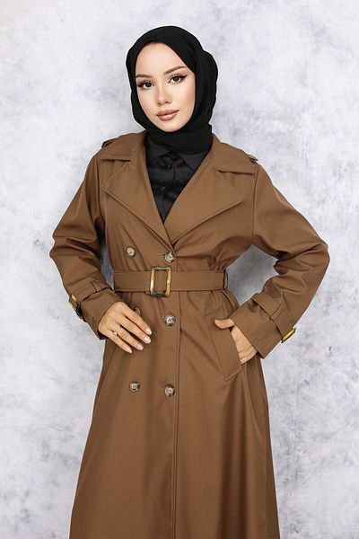 benguen 4951 Trench cu centură model maro Hijab