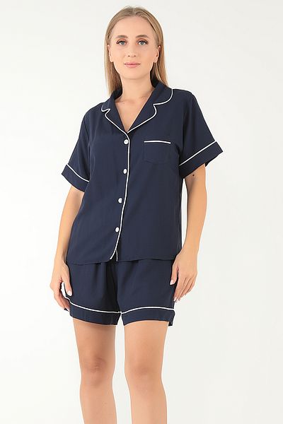 Doremi Navy Blue Short Sleeve Women's Shorts Pajama Suit