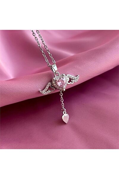 Karakedi Stoned Winged Heart Silver Chain Necklace