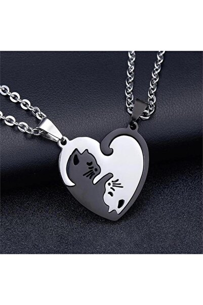 Karakedi على شكل قلب يينغ يانغ القطط زوجين قلادة