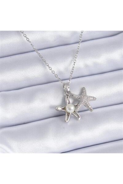 Karakedi قلادة من سلسلة اللؤلؤ الفضية مخبأة في نجم البحر