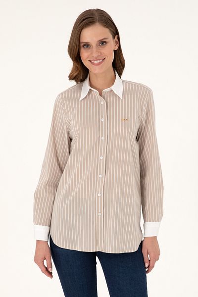 U.S. Polo Assn. Women's Sand Striped Long Sleeve Tunic Shirt 50297107-Vr085