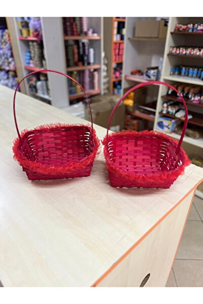 ÇiçekMalzemeciniz سلة عيد الميلاد من الخوص الأحمر مكونة من قطعتين
