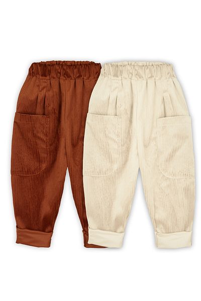 Catz Kids Pachet de 2 pantaloni moale din catifea pentru iubit (scorțișoară și cremă)