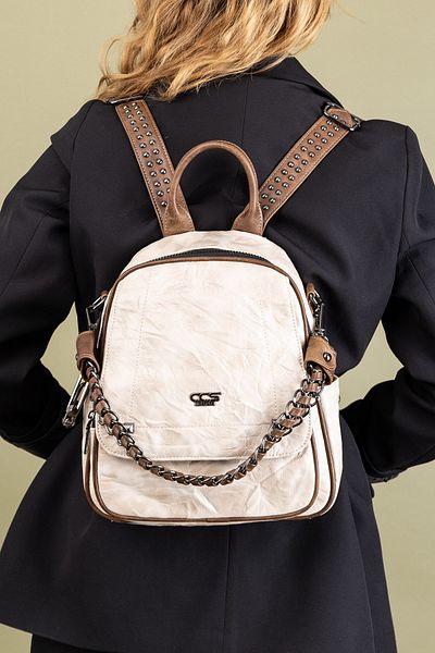 Getcho Rucsac din piele cu lanț alb pentru femei Subset – Geantă casual elegantă, cu mai multe buzunare, cu clapă