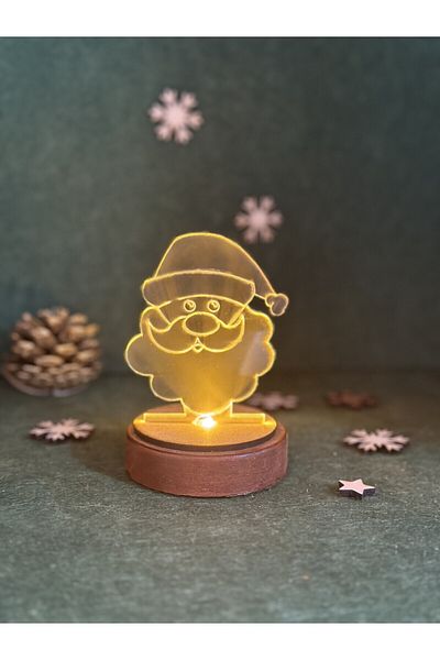 Elfora Christmas 3D Gift - Father and New Year's Concept with Light, Wooden Base