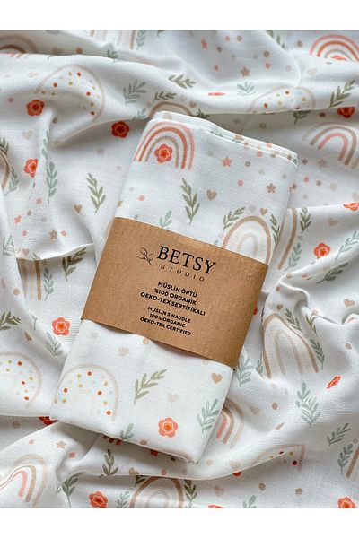 BETSY STUDIO غطاء موسلين بألوان قوس قزح مقاس 75 × 100 سم / بطانية أطفال غطاء للرضاعة وغطاء لعربة الأطفال