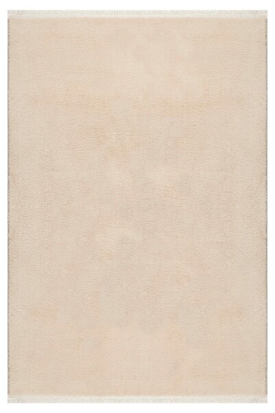 Genel Markalar Puffy Bej Düz Saçaklı Peluş Yumuşacık Yıkanabilir Kaymaz Taban...