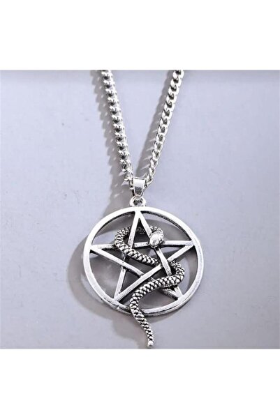Karakedi Yılan Detaylı Pentagram Kolye