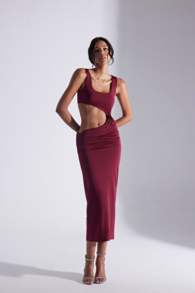 BETTY & SAM JANE Cut out Kalın Askılı Bordo Elbise