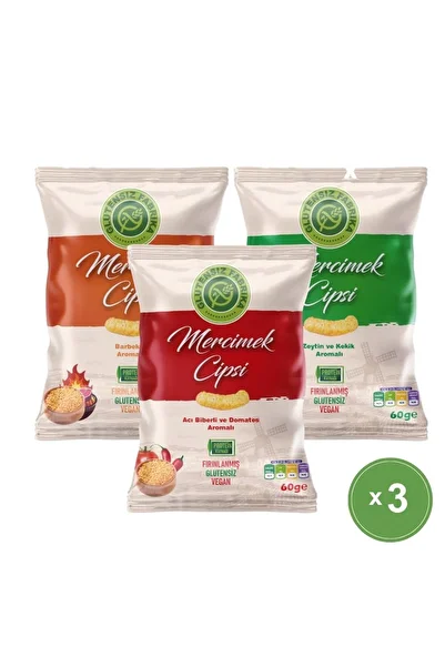 GLUTENSİZ FABRİKA Lentil Chips 60g Mixed Pack (3 Types) (Gluten Free & Vegan)