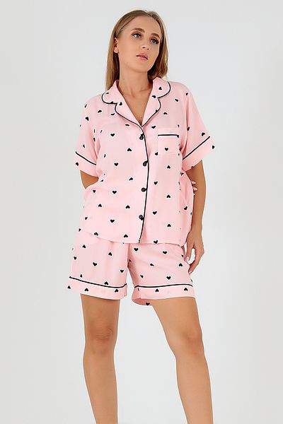 Doremi Black Hearts Short Sleeve Women's Shorts Pajama Suit