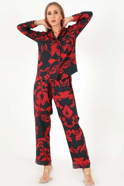Doremi Red Flowers Long Sleeve Women's Pajama Set