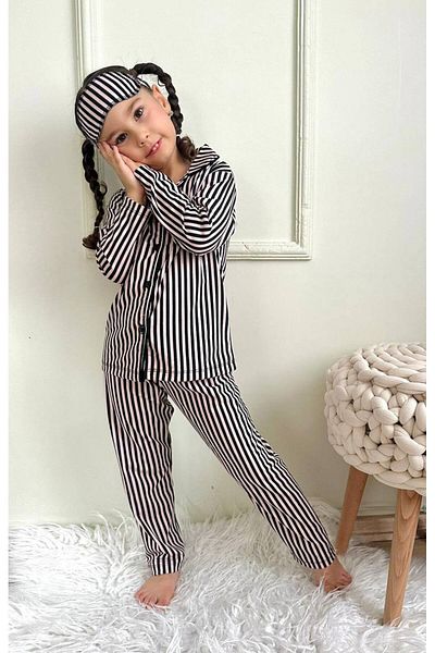 ARBİ kids Комплект пижама с копчета и райета в черно за момиче