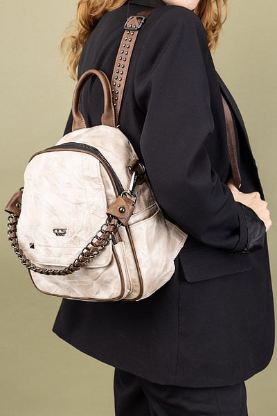Getcho Rucsac din piele cu lanț alb pentru femei Subset – Geantă casual elegantă, cu mai multe buzunare, cu clapă