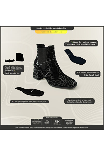 Güllü Shoes Siyah Deri Su Geçirmez Topuklu Kışlık Bot - Kadın Sıcak Tutan Konforlu Bot Modelleri