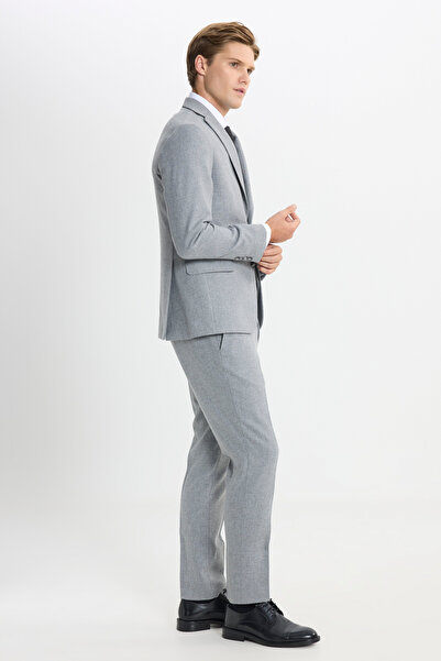 ALTINYILDIZ CLASSICS Men's Gray Wool Slim Fit Slim Fit Mono Collar Print Vest Suit