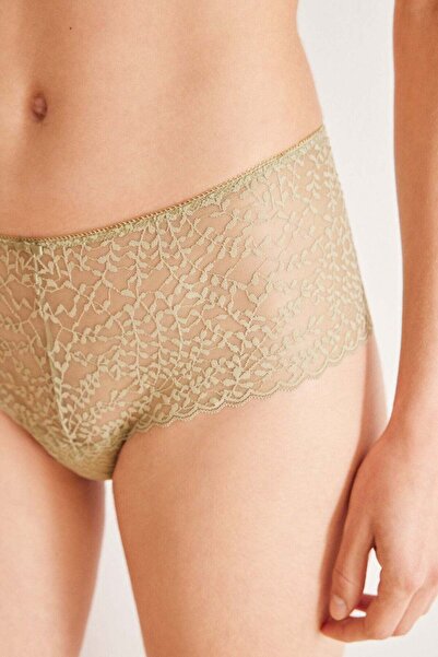 Women'secret Light khaki lace wide side Brazilian panty