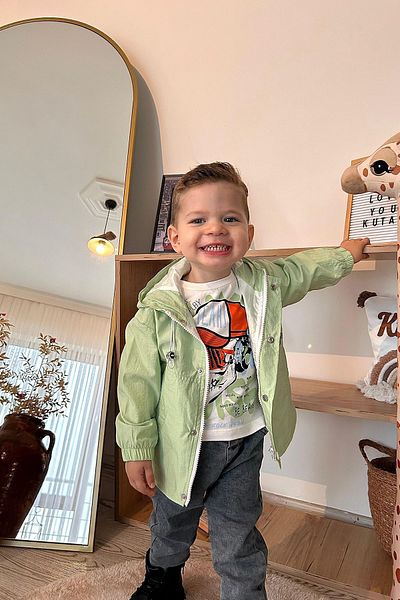 Minigimin Cicileri Green 3-Piece Set for Boy - Skull Print Flowers and Raincoat of My Toddler