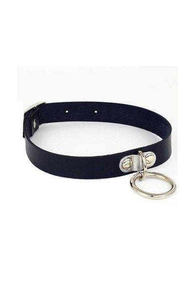 Karakedi Black Leather Collar with Ring Detail