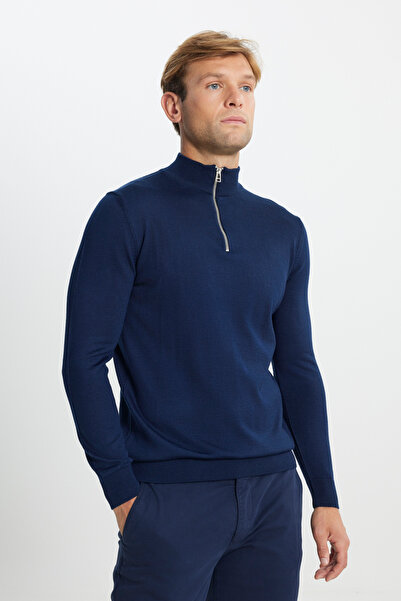 ALTINYILDIZ CLASSICS Чоловічий синій вовняний светр стандартного крою з норма...