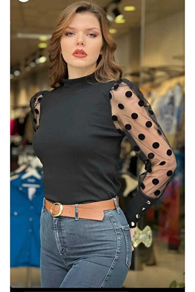 RİGALA SİYAH PUANLI ORGANİZE TÜL KOLLU BADY