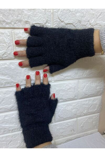 sema aksesuar Black Color Plush Cut Finger Gloves - Fingerless Gloves - Gift - New Year New Year