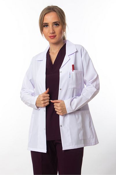 Simirna Üniforma Jachetă albă cu mânecă lungă cu guler obișnuit - șorț pentru profesor de asistentă medicală
