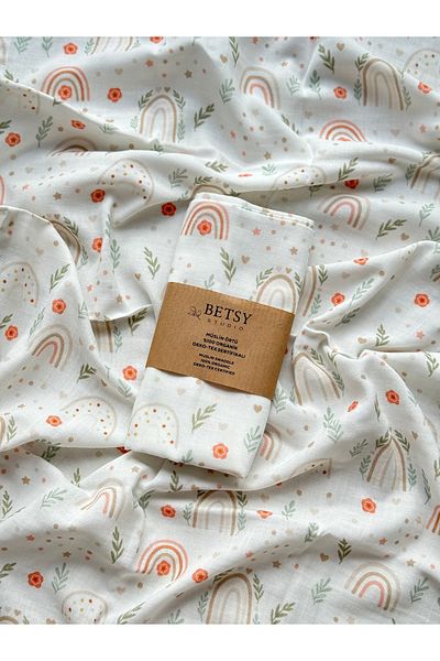 BETSY STUDIO غطاء موسلين بألوان قوس قزح مقاس 75 × 100 سم / بطانية أطفال غطاء للرضاعة وغطاء لعربة الأطفال